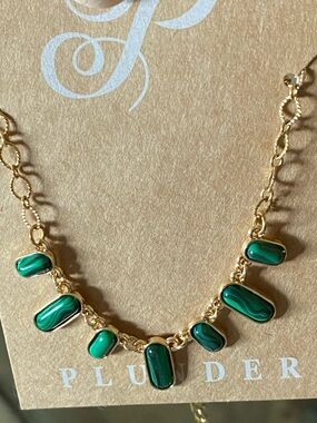 Plunder Gold-Tone Necklace with Emerald Green Stone Drops